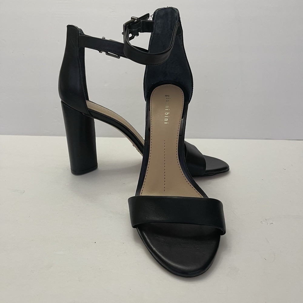Gianni Bini‎ Joenah Black Leather Sandals Womens 8 Block Heel Ankle Strap